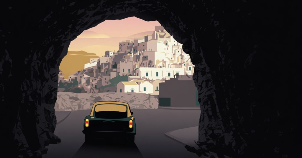 Convento di Sant'Agostino Tunnel scene James Bond No Time To Die - 2D Vector Image