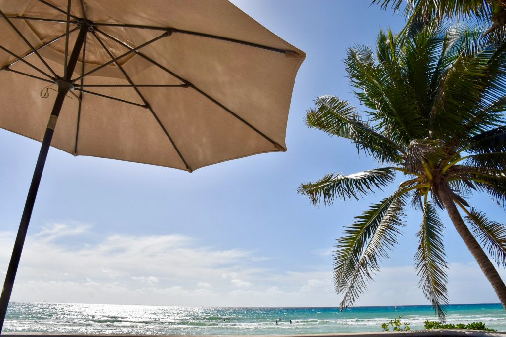 Beach parasol, Playa del Carmen, Mexico, coastal holiday