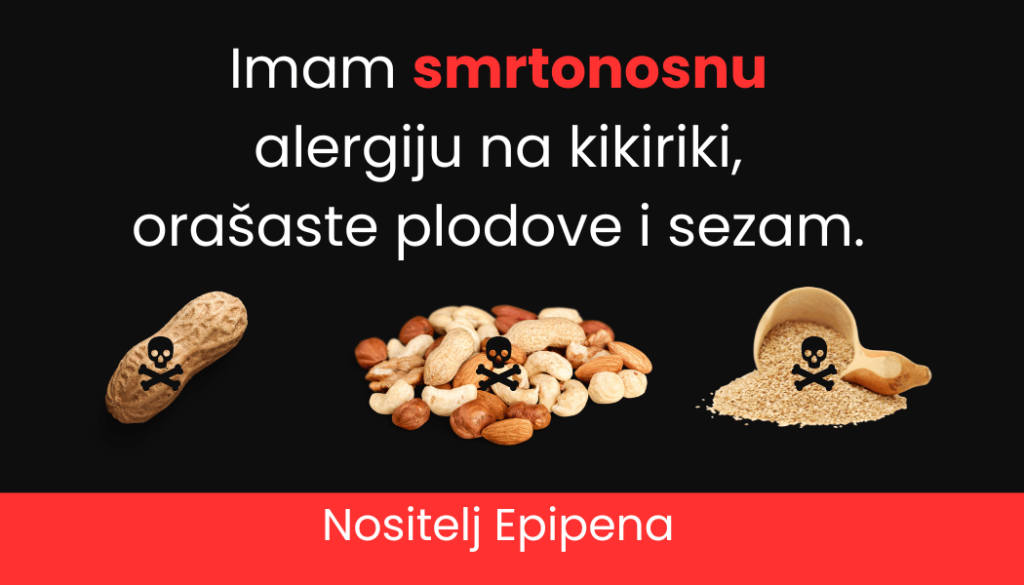 Peanut, Nut & Sesame Allergy card In Croatian