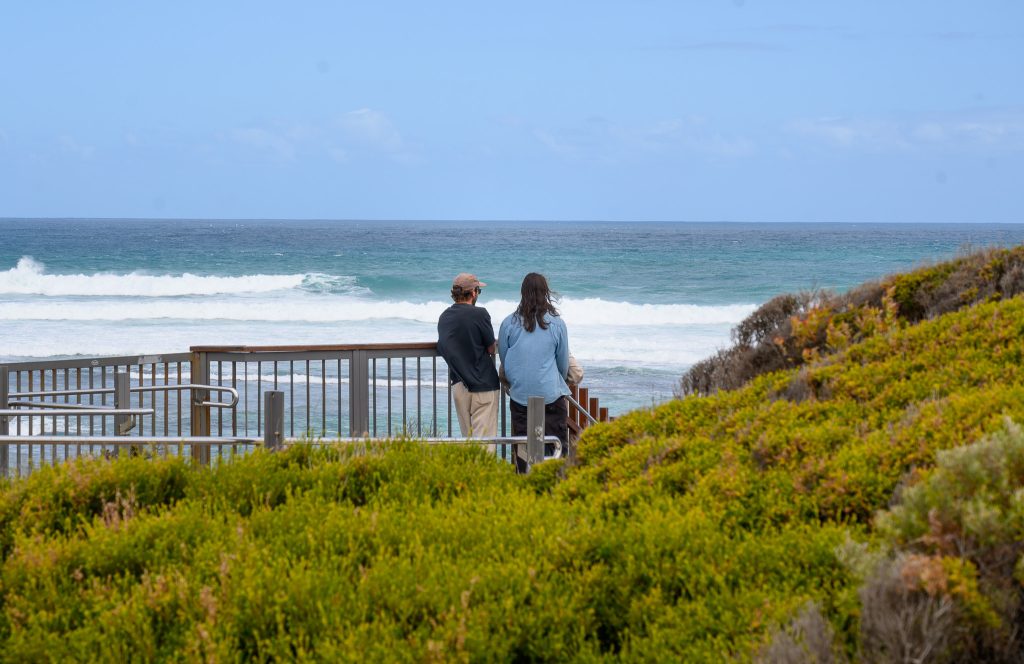 Travel Companions looking out over Surfers Point, Margaret River