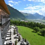 Balcony at Hotel Kazbegi, Georgia overlooking valley