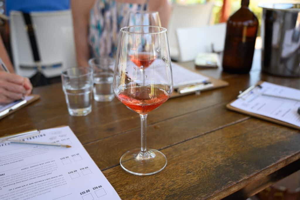 Barossa Valley wine tasting glass of rosé on table