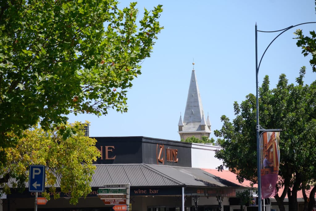 Barossa Valley Tanunda town centre with church steeple