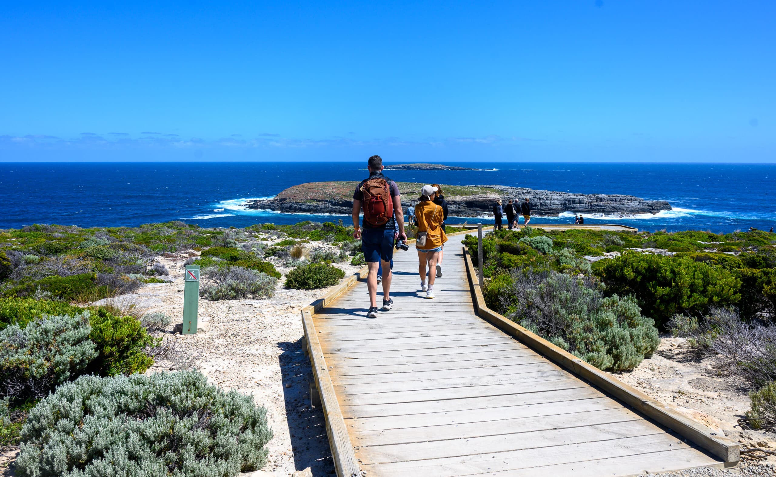 Kangaroo Island day trip people on coastal boardwalk overlooking ocean, South Australia